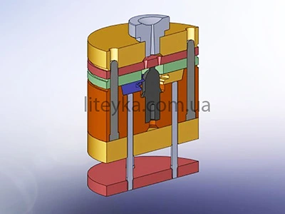 Assembly diagram of the mold with pushers